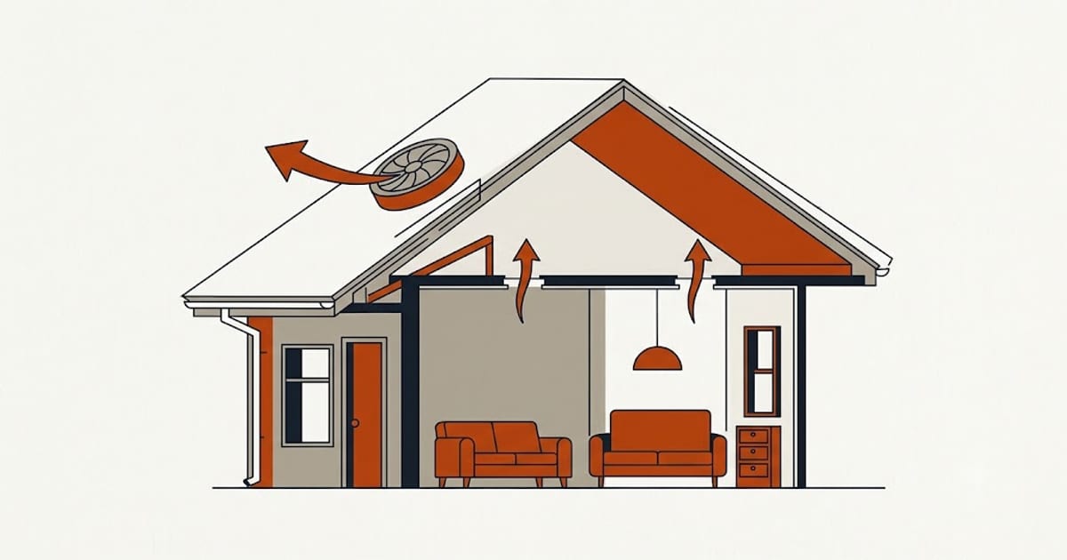 A powered roof vent pulling air from the attic and from the ceiling below