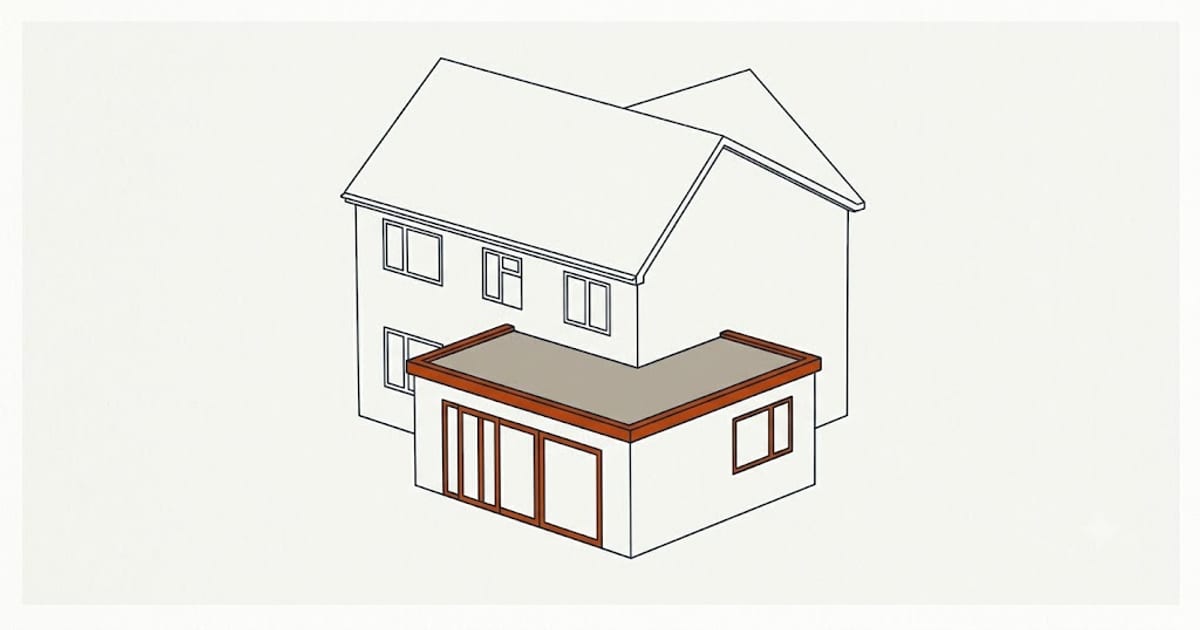 A house with a flat roof section over a rear extension