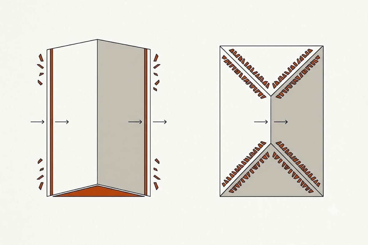 A gable roof against a hip roof of identical footprint