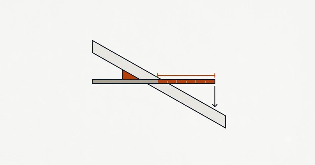 A level held against a rafter with the rise measured down at twelve inches