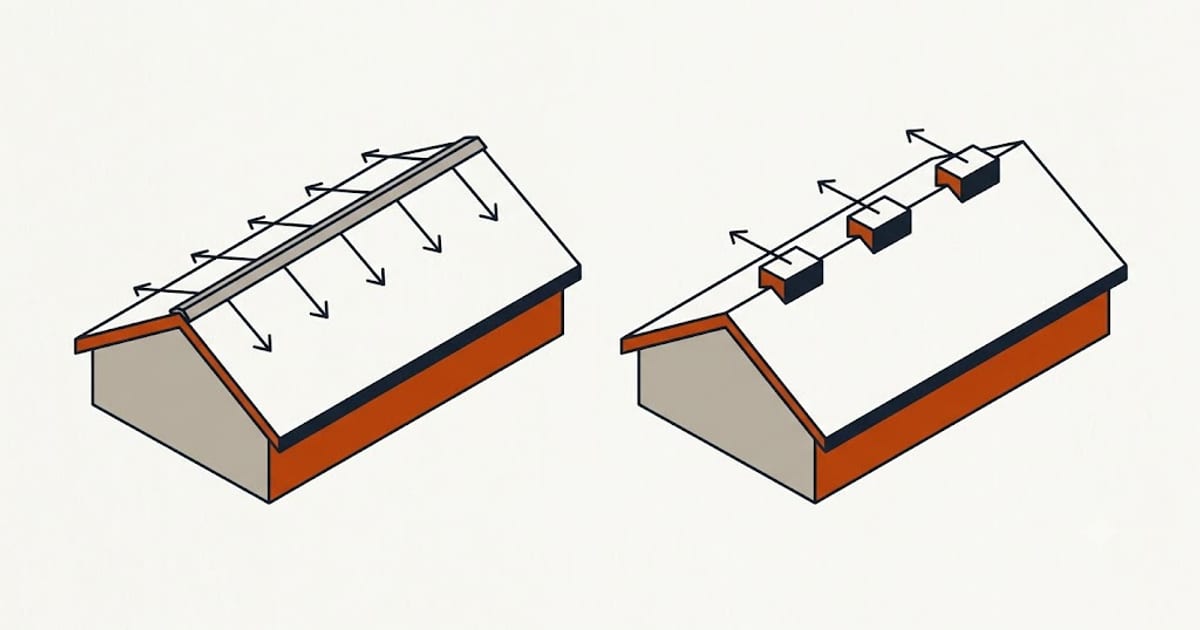 Continuous exhaust along a ridge against scattered point exhausts