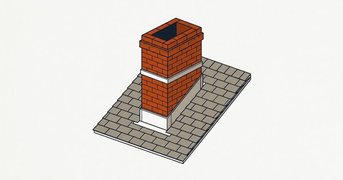 Metal flashing where a brick chimney meets a shingled roof