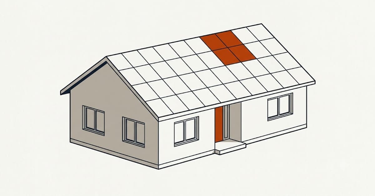 A pitched house roof divided into equal squares