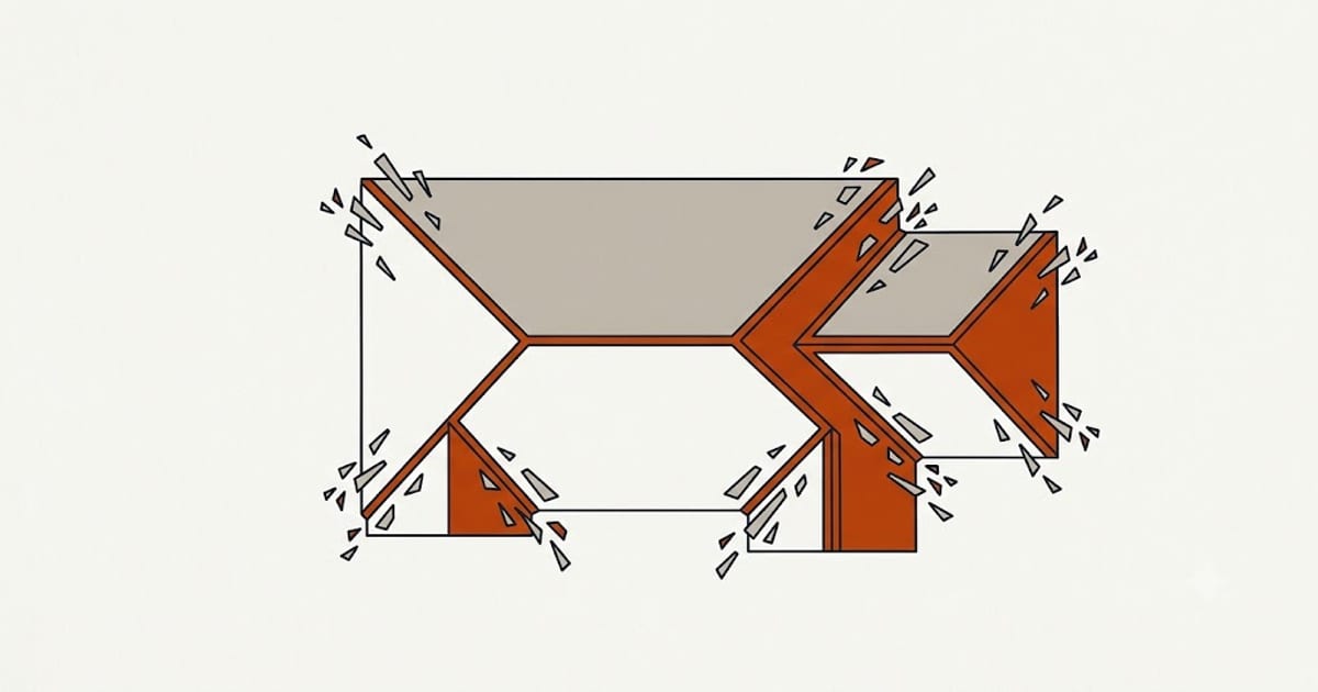 Offcuts falling away along the hips and valleys of a cut-up roof