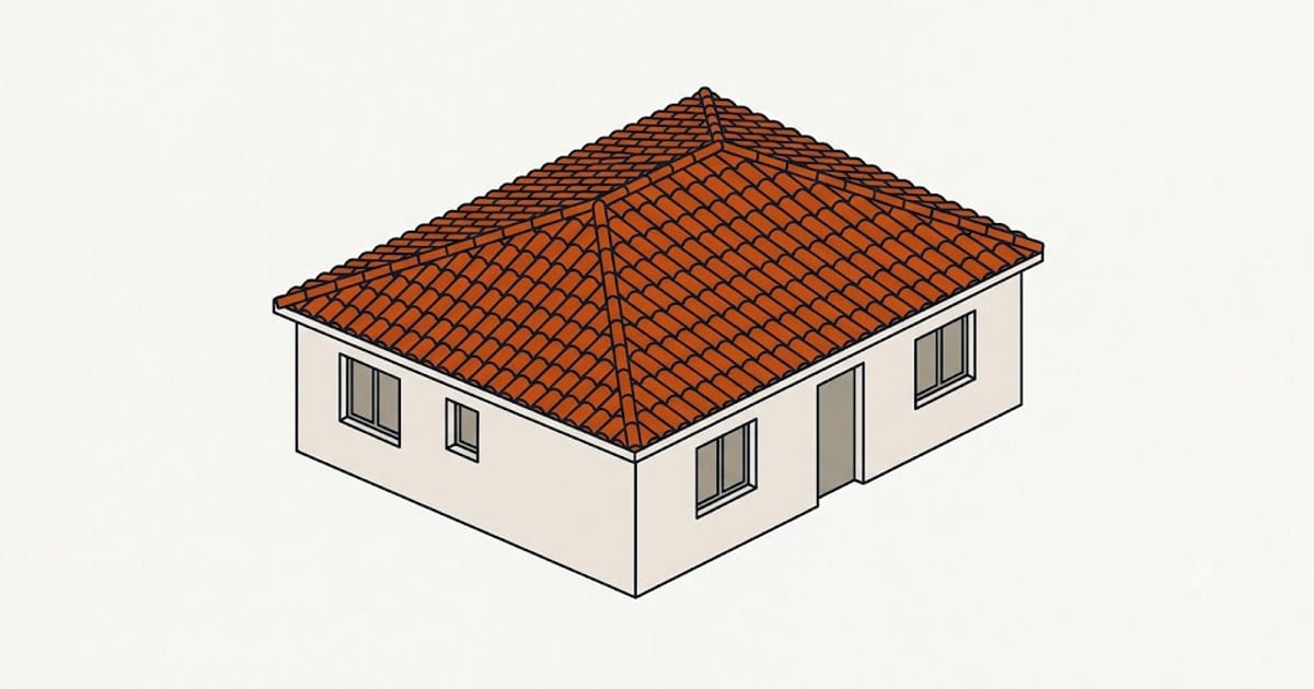 A house with a curved clay tile roof