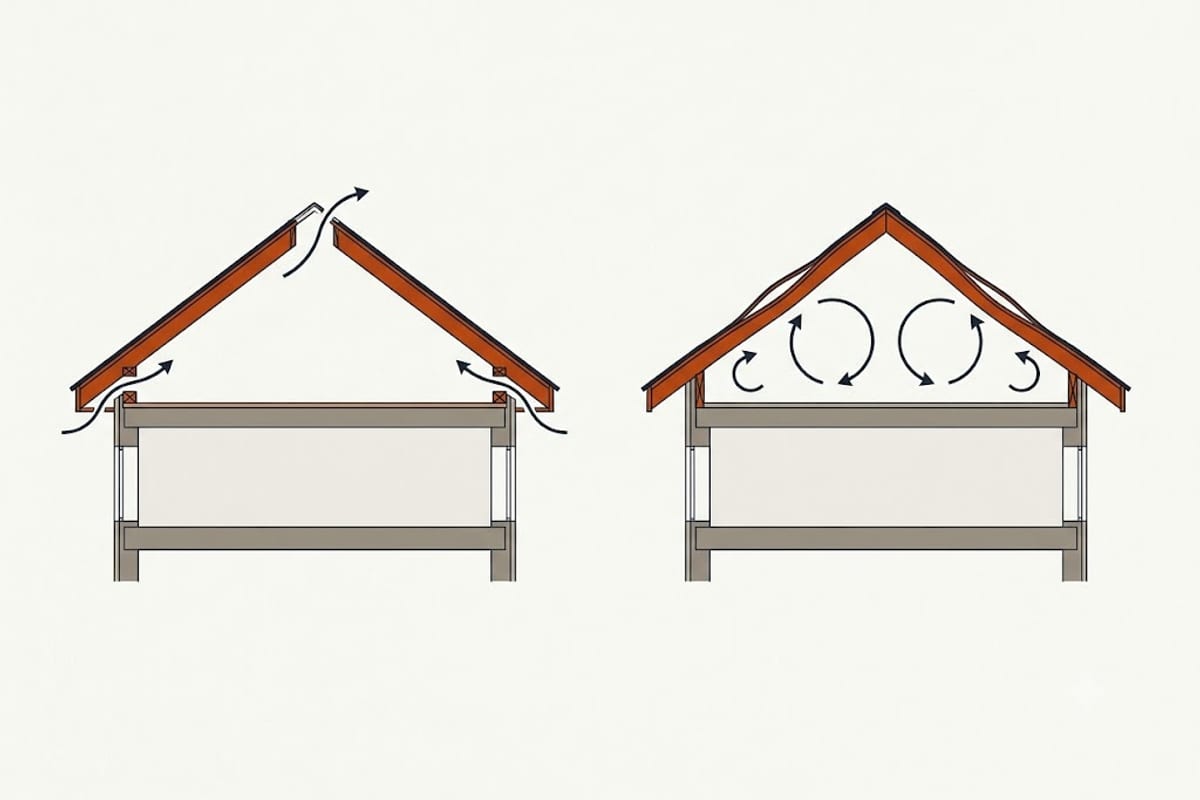 A ventilated attic against an unventilated one under the same shingle